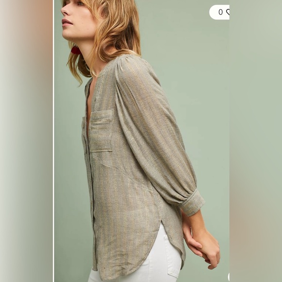 Anthropologie akemi + kin Itzel metallic button down size M VGUC - Picture 2 of 10